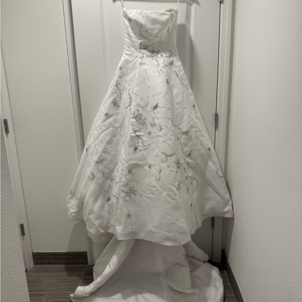 White Wedding Gown Size 6 – Silver Embroidery & Train